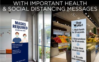 Retractable Banner Stands with Important Health & Social Distancing Messages